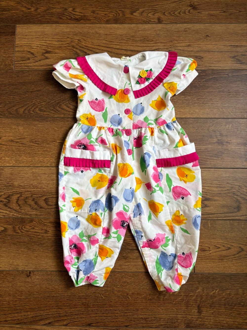 Vintage 90s Floral Jumpsuit Bubble Romper Size 2T